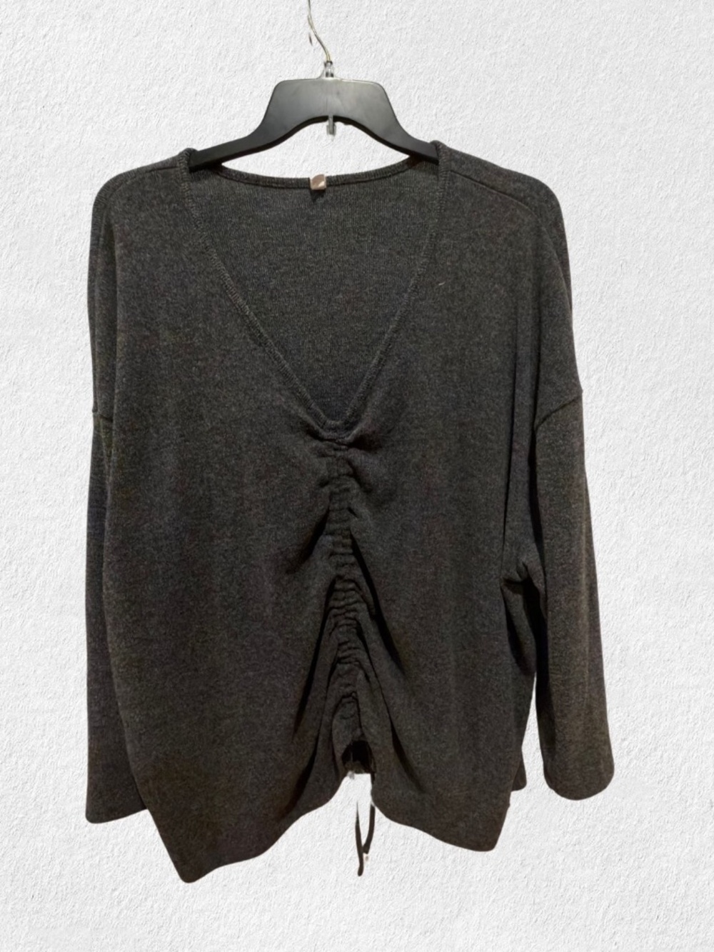 Lane Bryant LIVI Gray Scrunch Tie Front Sweater Plus 26/28/4X